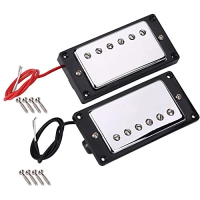 Abbildung von Dilwe Gitarren Pickups, Metal Guitar Neck und Bridge Chrom Humbucker Pickups Set für LP E