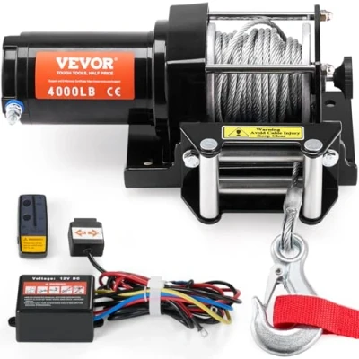 Abbildung von VEVOR Elektrische Seilwinde, 1814 kg Offroad Motorwinde, 12 V DC Elektrowinde mit Φ 0,5 x 1188,7 cm 7 Strang Stahlkabel, IP55, kabellose/kabelgebundene Fernbedienung, zum Abschleppen von UTV, ATV