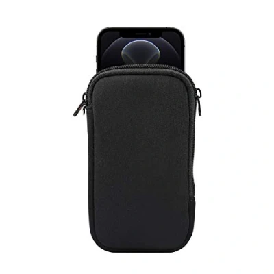 Abbildung von Neopren Handyhülle, Netztasche, Umhängeband für Phone 15, 14, 13, 12, 11 Pro, iPhone X, XS, SE, Samsung Galaxy S24, S23, S22, S21, S20, S10, S10e, A01, Google Pixel 8, 7a, 5, 4a 4 (M, Schwarz)