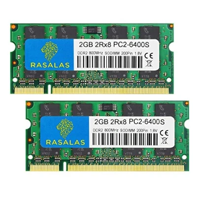 Abbildung von Rasalas DDR2 PC2 6400 800 Sodimm 4GB Kit (2x2GB) 6400S 2RX8 1.8V CL6 RAM Memory Modules for Laptop Computer