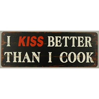 Abbildung von linoows Blechschild, Reklameschild, I Kiss Better Than Cook, Sprüche Schild 13x36 cm