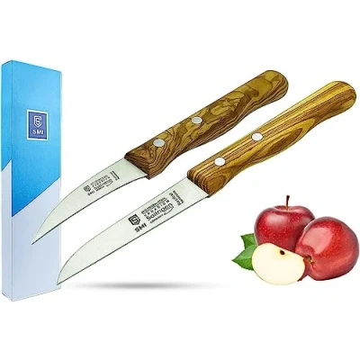 Abbildung von SMI Obstmesser Solingen Schälmesser Set Olivenholz Gemüsemesser Gebogen Gerade