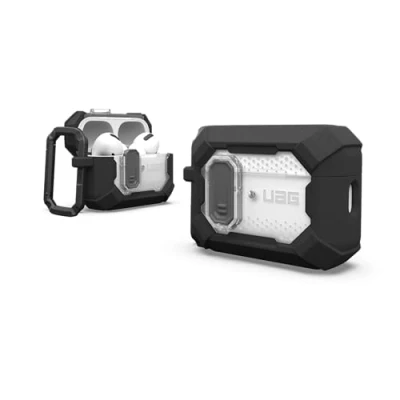 Abbildung von URBAN ARMOR GEAR Plasma Case für die Apple AirPods Pro Hülle [2023, 2022] (Magnetisch, Wireless Charging kompatibel / Status LED sichtbar, Abnehmbarer Karabinerhaken) schwarz transparent