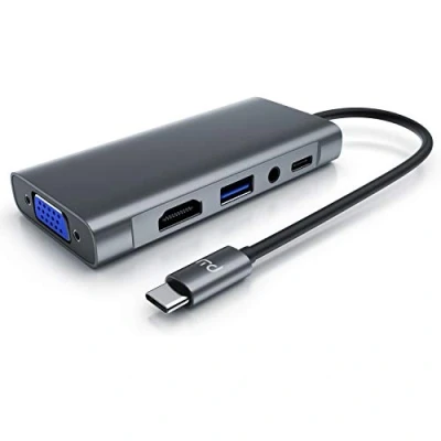 Abbildung von CSL USB C HUB, Docking Station, 5 in 1 Adapter mit 4K HDMI, VGA, Typ A Port, Type PD, 3.5mm AUX, Kompatibel MacBook Pro/Air und andere Geräte