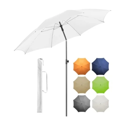 Abbildung von FARE Sonnenschirm Gr. XL 235 cm Durchmesser UV Schutz 50+ für Balkon Garten Terrasse Sommer Titan Finish Knickvorrichtung Drehfeststeller inkl. Tragetasche (weiß)
