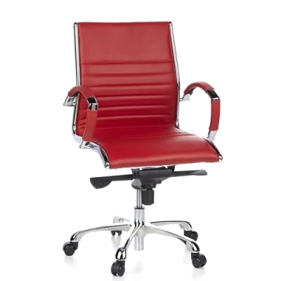 Abbildung von hjh OFFICE 660532 Profi Chefsessel Parma 10 Leder Rot/Chrom moderner Bürostuhl, mittelhohe Rückenlehne