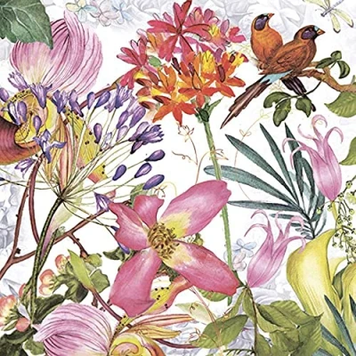 Abbildung von linoows 20 Servietten Tropen, Exotischer Blühender Garten und Vögel 33x33 cm