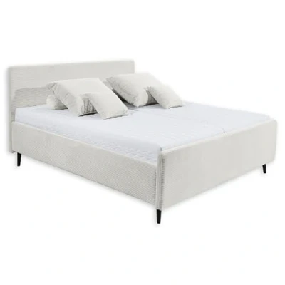 Abbildung von Stella Trading PEACH Polsterbett Bettgestell 160x200, Ivory Modernes Doppelbett in Cord Optik mit Holzfüßen 169 x 108 215 cm (B/H/T)