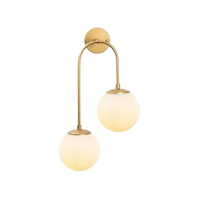 Abbildung von Wandleuchte kugelförmig 2 Lampen Haken U asymmetrisch Bulla Ø30 x 59 cm Metall Glas Gold Hochglanz Weiß Menzzo