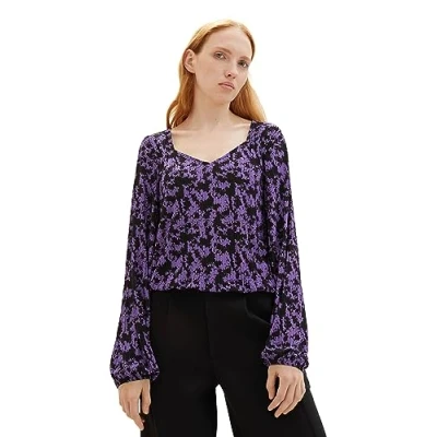 Abbildung von TOM Tailor Denim Printed Bluse, Damen, Größe: Large, Lilac black flower print