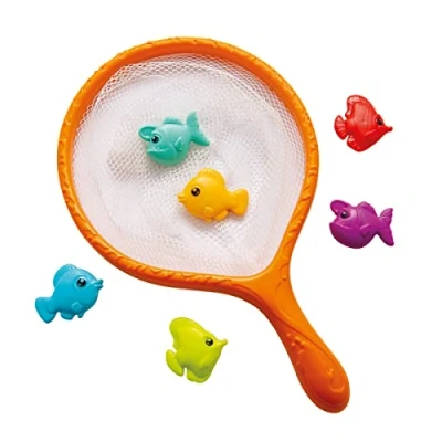 Abbildung von Simba 107796088 Kescher mit Fischen, Fische sinken langsam im Wasser, Fischernetz, Babyspielzeug, Angeln, Angelspielzeug, 31cm, Unterwassertiere je 5,5cm, ab 18 Monaten, Orange