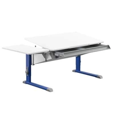 Abbildung von moll Bandit mit Side Top und Schublade, höhenverstellbarer Kinderschreibtisch für Jungen Mädchen, Korpus Weiß Füße Blau, Holzwerkstoff, 117,2cm (+40cm) x 70,5cm