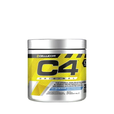 Abbildung von C4 Original Pre Workout Booster Getränkepulver für Energy Drink 150 mg Koffein + Beta Alanin Kreatin Monohydrat (Icy Blue Razz (Himbeere), 30 Portionen)