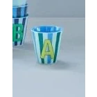 Abbildung von Rice Melamin Becher medium gestreift mit Buchstaben, Modell für Jungen blau/grün/mint Töne, Größe 9 x cm (A Junge)