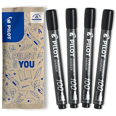 Abbildung von PILOT Permanent Marker 100 mit Rundspitze, 4er Set (Schwarz)