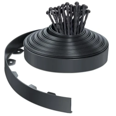 Abbildung von VOUNOT Flexible Rasenkante Kunststoff, mit 40 Erdanker, Länge 20m Höhe 5cm, Anthrazit