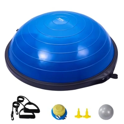 Abbildung von VEVOR Halb Gymnastikball Trainer, 66 cm Balance Ball 680 kg Tragkraft Stabilitätsball, Yoga mit Widerstandsbändern und Fußpumpe, Kraft Fitnessball im Heim Fitnessstudio, Blau