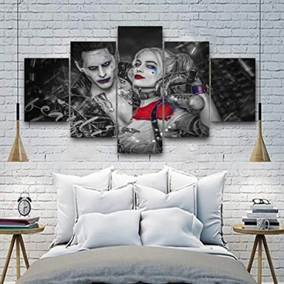 Abbildung von Baobaoshop Leinwand Malerei Home Wandkunst 5 Stücke Joker Harley Quinn Poster HD Drucke Modulare Bilder für Wohnzimmer Dekoration Rahmen Kein
