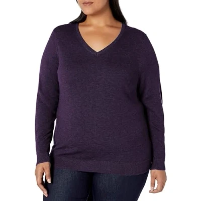 Abbildung von Amazon Essentials Damen Leichter, Langärmeliger Pullover Mit V Ausschnitt, Klassischer Schnitt (Erhältlich In Übergröße), Dunkelpurpur, 3XL Große Größen