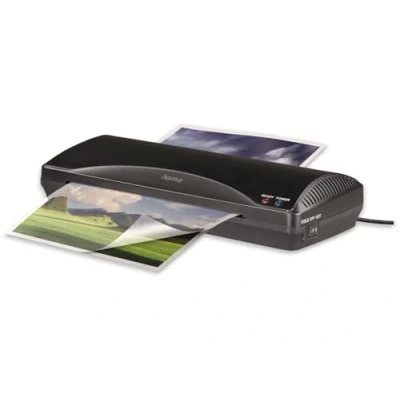 Abbildung von Hama Laminiergerät Laminator für DIN A4, Heiß und Kaltlaminierung, 2 Rollen, schwarz, Mit Laminierfolien, Tischgerät, Verwendung im Office Privat