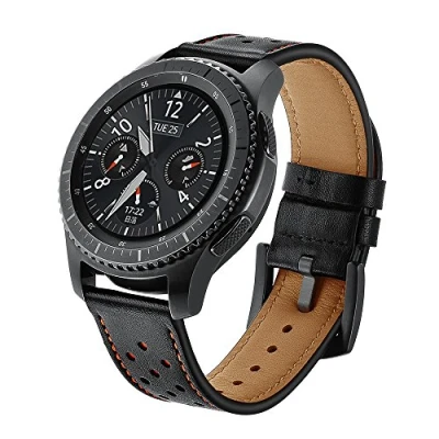 Abbildung von SUNDAREE Kompatibel mit Galaxy Watch 46MM Armband,22MM Schwarz Leder Lederarmband Ersatz Band Uhrenarmband für Samsung 3 45MM/Gear S3 Frontier Classic/Garmin Venu 2/Huawei GT 2