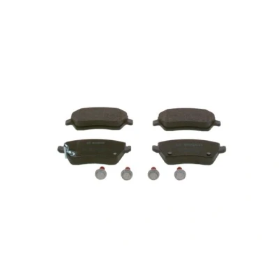 Abbildung von BOSCH 0 986 494 573 Bremsbelagsatz Low Metallic mit akustischer Verschleißwarnung Schrauben, Anti Quietsch Blech Zubehör NISSAN: MICRA 4