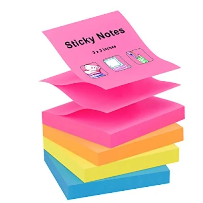 Abbildung von ZCZN Z Notes Haftnotizen Sticky Selbstklebende Haftnotizzettel Klebezettel 4 Blöcke x 100 Blatt, 76 mm in Farben (Magenta, Orange, Gelb, Blau)