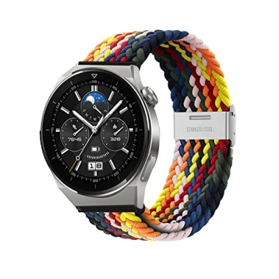 Abbildung von Niboow 22mm Armband für Huawei Watch GT 4 46mm/Watch 4/Watch Pro/GT 3 Pro 46mm/GT 46 mm/GT Runner/GT 2 mm, Nylon Elastischer Armbänder Buds/Watch 3/Watch Bunt