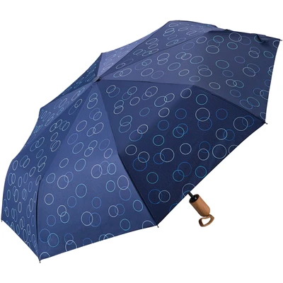 Abbildung von EuroSCHIRM Taschenregenschirm &quot;Umwelt Taschenschirm, marine, Kreise blau&quot;, kompakte Größe, Automatik, Echtholzgriff aus Buche