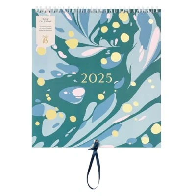 Abbildung von Busy B Großer Familien Wandkalender 2025 Tannengrün Marmor Design mit 5 Spalten &amp; Aufbewahrungstaschen Monatskalender für vielbeschäftigte farbcodierten Stickern