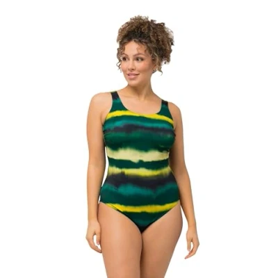 Abbildung von Ulla Popken TIE DYE Striped Badeanzug, Damen, Größe: 50/52, Green