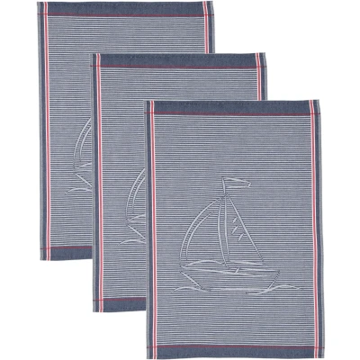 Abbildung von ROSS Geschirrtuch &quot;Maritim Streifenfond mit Segelschiffen&quot;, (Set, 3 tlg.), Motivtuch, aus 100% Baumwolle