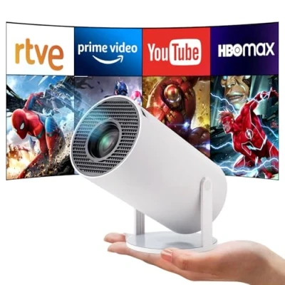 Abbildung von Mini Beamer, Videoprojektor 5G WiFi Bluetooth Projector 4K 200 ANSI Smart Projector.130 Zoll Bildschirm,180 Grad Flip Tragbarer Projektor,Eingebaute Android OS 11.0 Heimkino Beamer (Weiß)