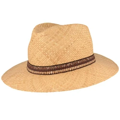Abbildung von Breiter Strohhut Sommerhut Sonnenhut Handgeflochten 100% Stroh Baststrohhut Traveller Leicht, Flexibel, Hautfreundlich &amp; Bequem Beige Natur 61