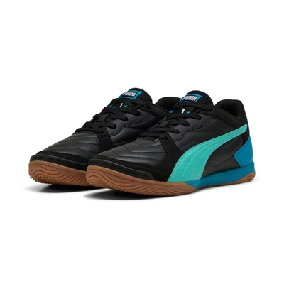 Abbildung von Puma Pressing IV Unisex Fußballschuh Halle, Größe: 40, Black/aquatic/tropical blue/white Lederimitat/textil