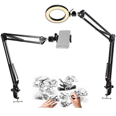 Abbildung von AYIZON Handy Ringlicht, 20cm Tisch Ringlicht mit 2 Arm Halterung für iPhone,Samsung,Backen, Basteln, Kalligraphie, Zeichnen, Online Unterricht, Videoaufnahme