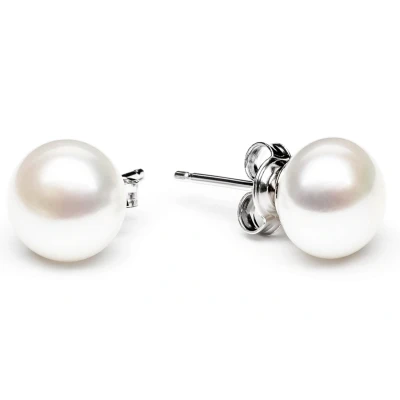Abbildung von Gaura Pearls Paar Ohrstecker Perlenohrstecker weiß 8.5 9 mm, Button, echte Süßwasserzuchtperle, 925 Silber rhodiniert