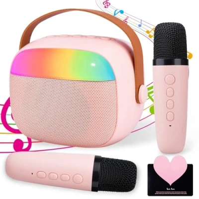 Abbildung von IGUGI Karaoke Maschine Kinder mit 2 Drahtlosen Mikrofonen,Mikrofon Tragbare,Stimme Wechselnde Effekte &amp; LED Lichter,Kinder Mikrofon Mädchen Geschenke 3 Jahre+
