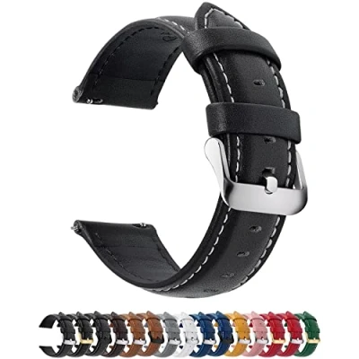 Abbildung von Fullmosa 12 Farben Uhrenarmband 14/16/18/19/20/22/24mm, Smart watch Lederarmband für Samsung Galaxy Watch/Huawei Watch/Garmin/Fossil,Schwarz 22mm