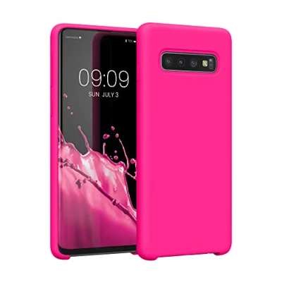 Abbildung von kwmobile Hülle kompatibel mit Samsung Galaxy S10 Silikon Handy Case Handyhülle weiche Oberfläche kabelloses Laden Neon Pink