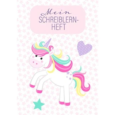 Abbildung von Mein SCHREIBLERN HEFT: A4 Schreiblernheft für Erstklässler und Schreibanfänger zum Schreiben lernen üben. Dreifach Lineatur 1. Klasse. Niedliches Einhorn Design.