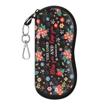 Abbildung von MoKo Brillenetui [Ultra Lightweight] Webstoff Sonnenbrille Tasche mit Reißverschluss für Brillen, Rahmen, Tragbare Case Tragetasche Schlüssel, Bleistifte, Karten, Schwarz &amp; Blume