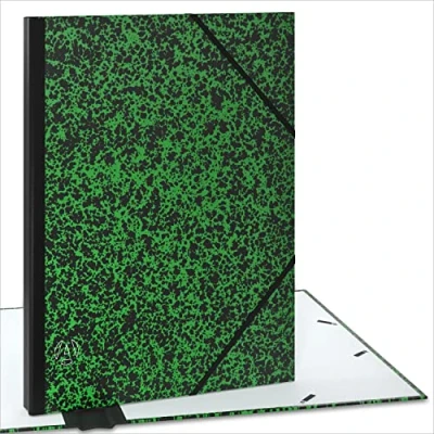 Abbildung von ACROPAQ Sammelmappe A3 Zeichenmappe 32 x 45 cm, mit Gummizugverschluß, erweiterbarem Rücken für mehr Platz Schwarz/Grün, B42051