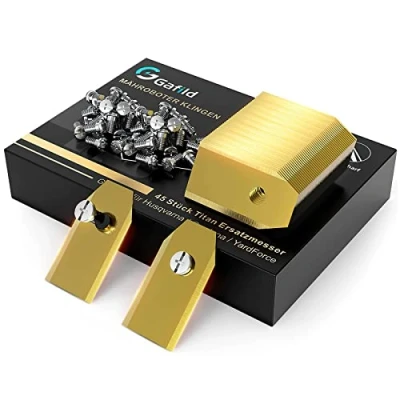 Abbildung von Gafild 45x Titan Messer Klingen, Mähroboter Ersatzmesser Verbesserte Schrauben für alle Automower, Yardforce Mähroboter, Zubehör mit Passend (Gold 45x)