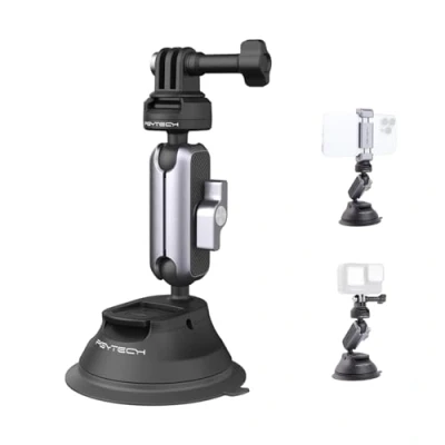 Abbildung von PGYTECH CapLock Saugnapf Halterung für DJI OSMO Action 5 Pro/4/3/Pocket 3/2, Gopro Hero 13/12/11/10/9, Insta360 Ace Pro 2/X4/X3 Kamera mit 360 Doppelkopf Kugel und 1/4&#039;&#039; Schraube