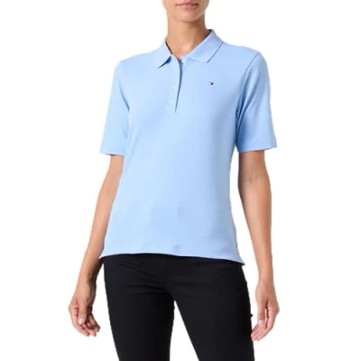 Abbildung von Tommy Hilfiger Damen Poloshirt Kurzarm Regular Fit, Blau (Vessel Blue), S