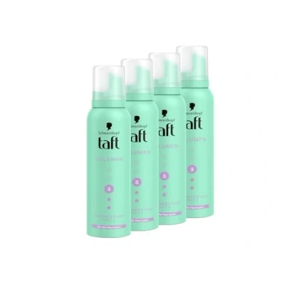 Abbildung von Schwarzkopf Taft Schaumfestiger Volumen (4x 150ml), Haltegrad 3, Haarschaum für alle Haartypen, volumengebendes Mousse, verhindert Föhnschäden, ohne zu verkleben, vegane Formel*