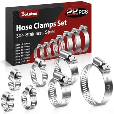 Abbildung von Bolatus Schlauchschellen Set 6 51mm, 22 Stk Schlauchklemme Edelstahl 304 Einstellbare Schraubschellen, 7 Größen Rohrschellen Sortiment für Poolschlauch, Haus Gas Rohr, Gartenschlauch