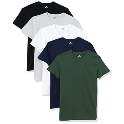 Abbildung von Lower East Herren T Shirt mit Rundhalsausschnitt aus 100% Baumwolle im Multipack, 1x Schwarz/ Dunkelgrün/ Dunkelblau/ Hellgrau Melange/ Weiß, S