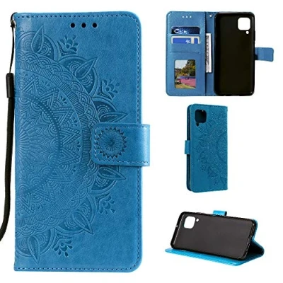 Abbildung von CoverKingz Handy Cover kompatibel mit Huawei P40 Lite Handyschutz Kartenfach Klapphülle Bookcase Hülle aufklappbar Motiv Mandala Blau